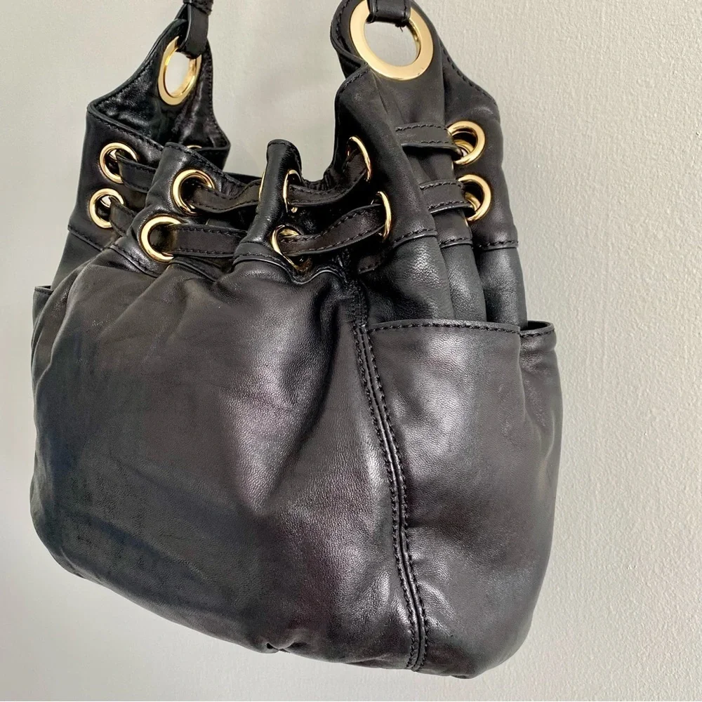 Michael Kors Black Soft Leather, Gold Hardware Shoulder Bag